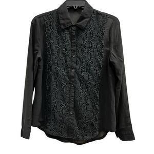 Papermoon Stitch Fix Black Sheer Lace Office Church Career Blouse Y2K Sz S